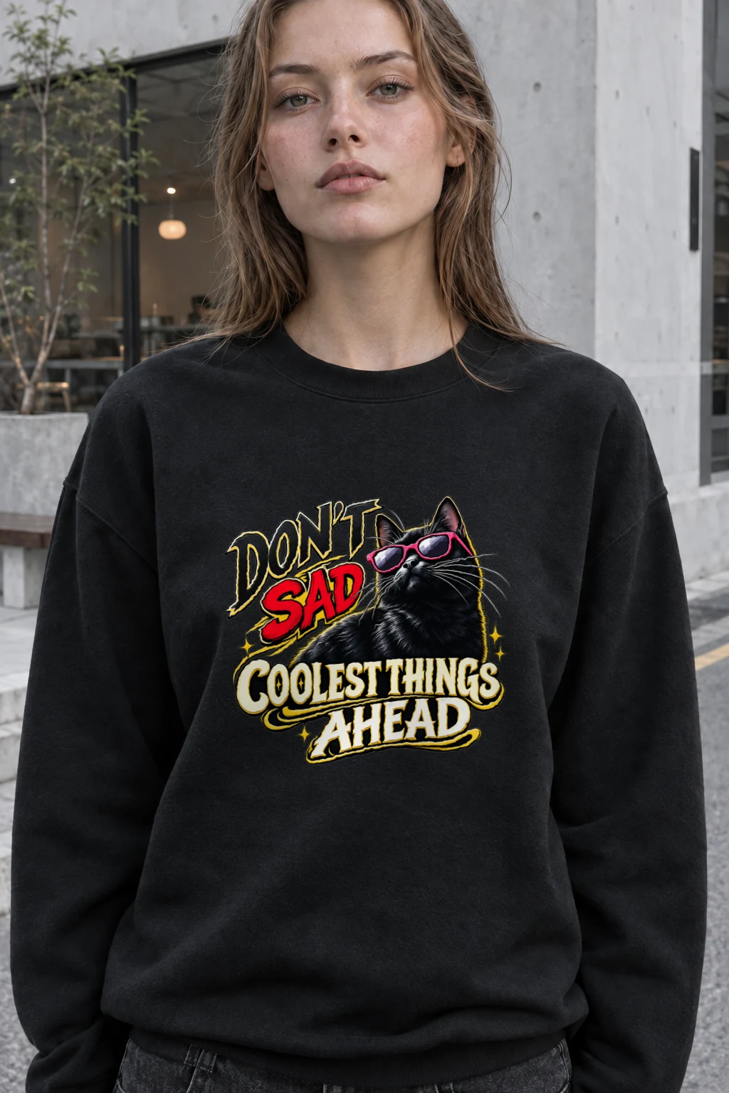 "Pink Shades Cat" Heavy Blend Unisex Crewneck Sweatshirt | Gildan 18000