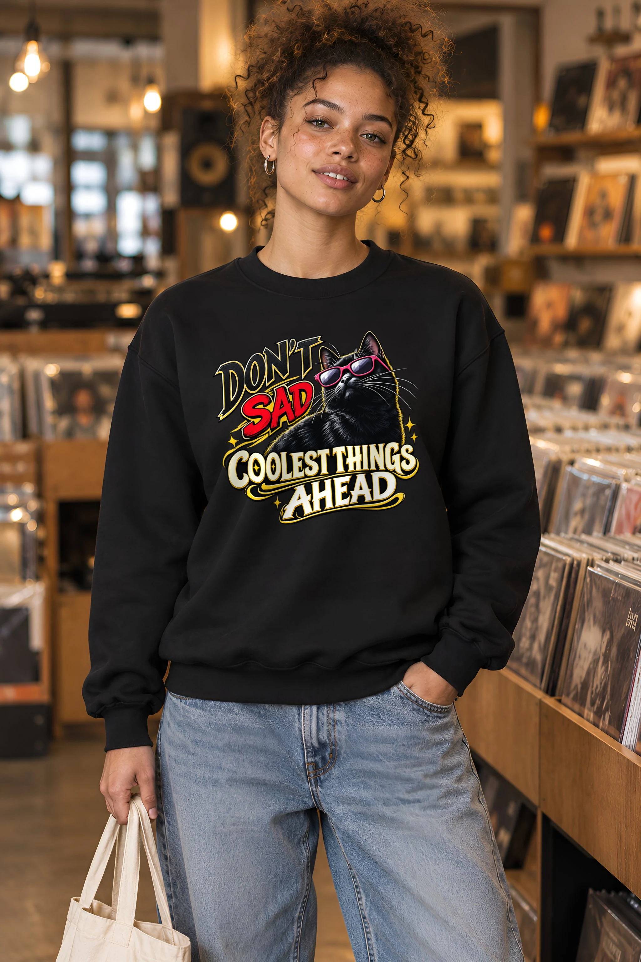 "Pink Shades Cat" 1 Crewneck Sweatshirt