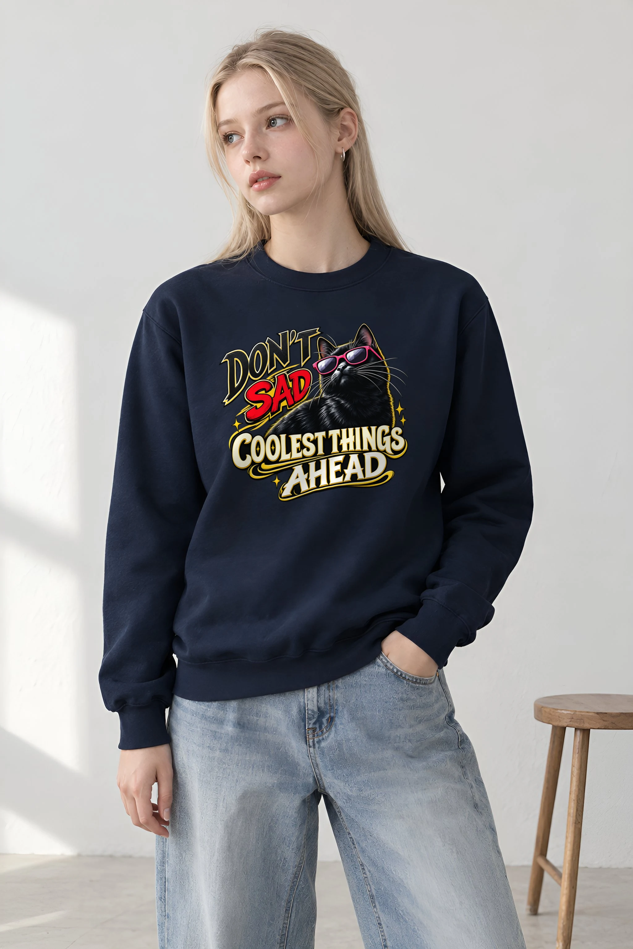 "Pink Shades Cat" 1 Crewneck Sweatshirt