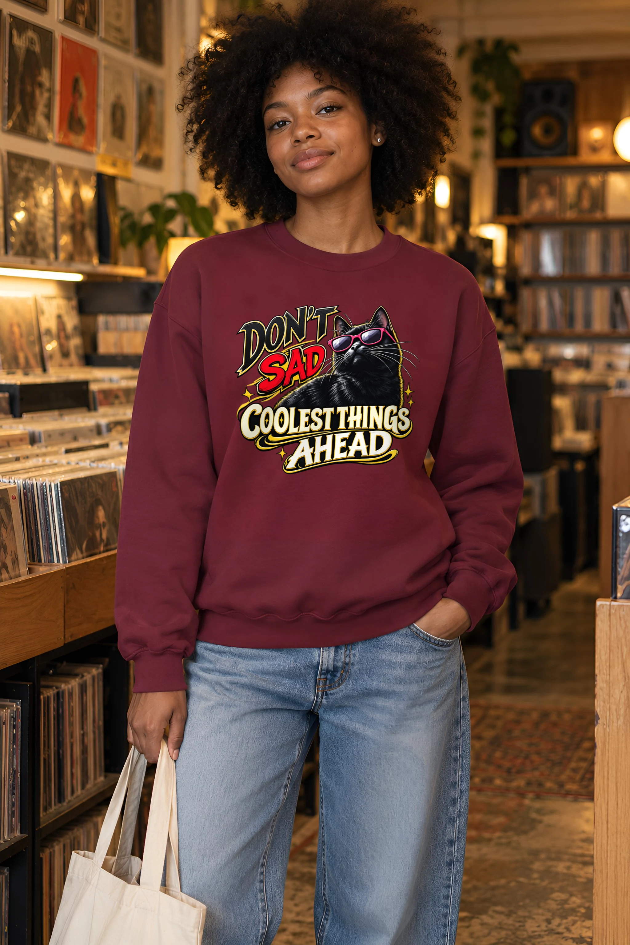 "Pink Shades Cat" 1 Crewneck Sweatshirt