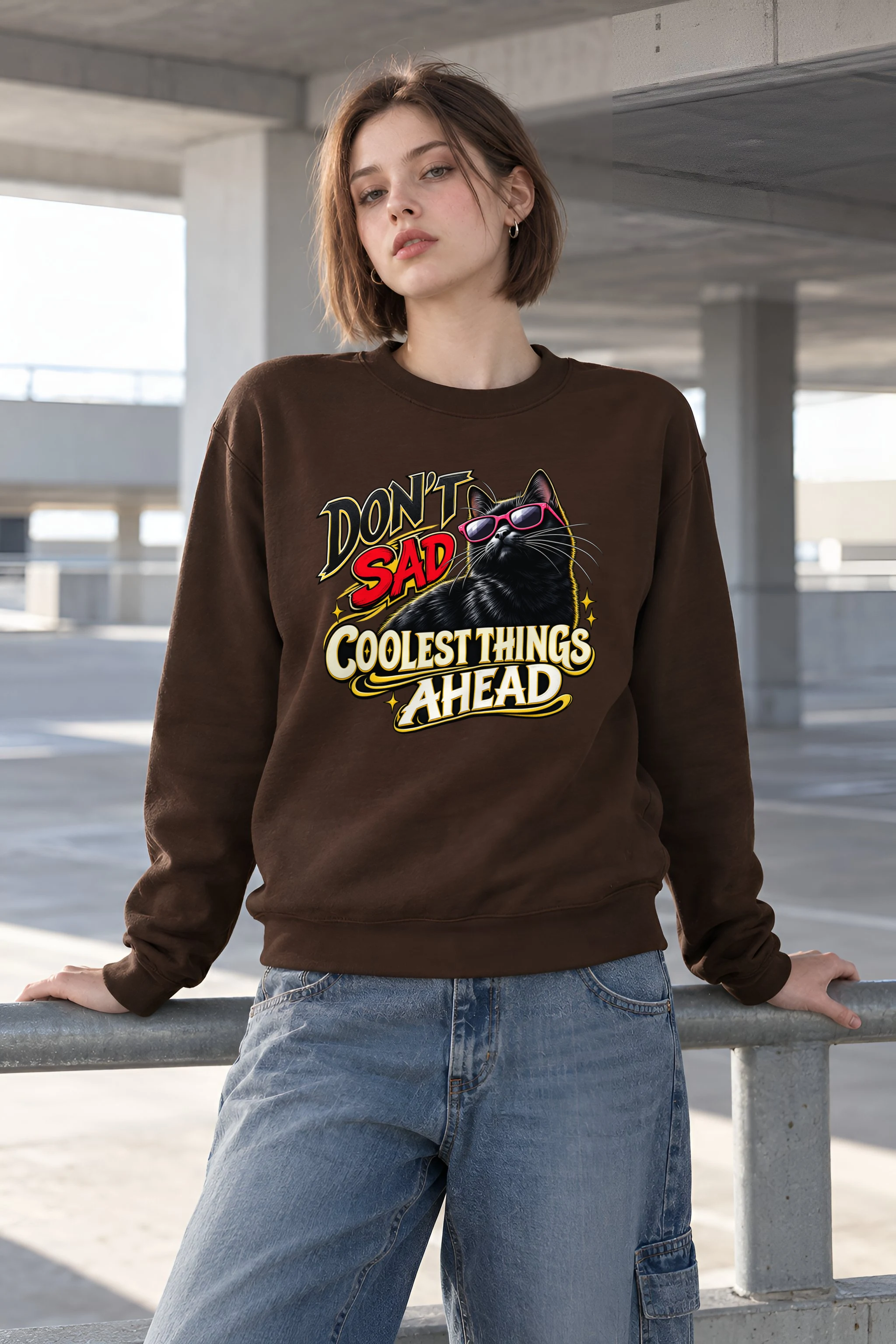 "Pink Shades Cat" 1 Crewneck Sweatshirt