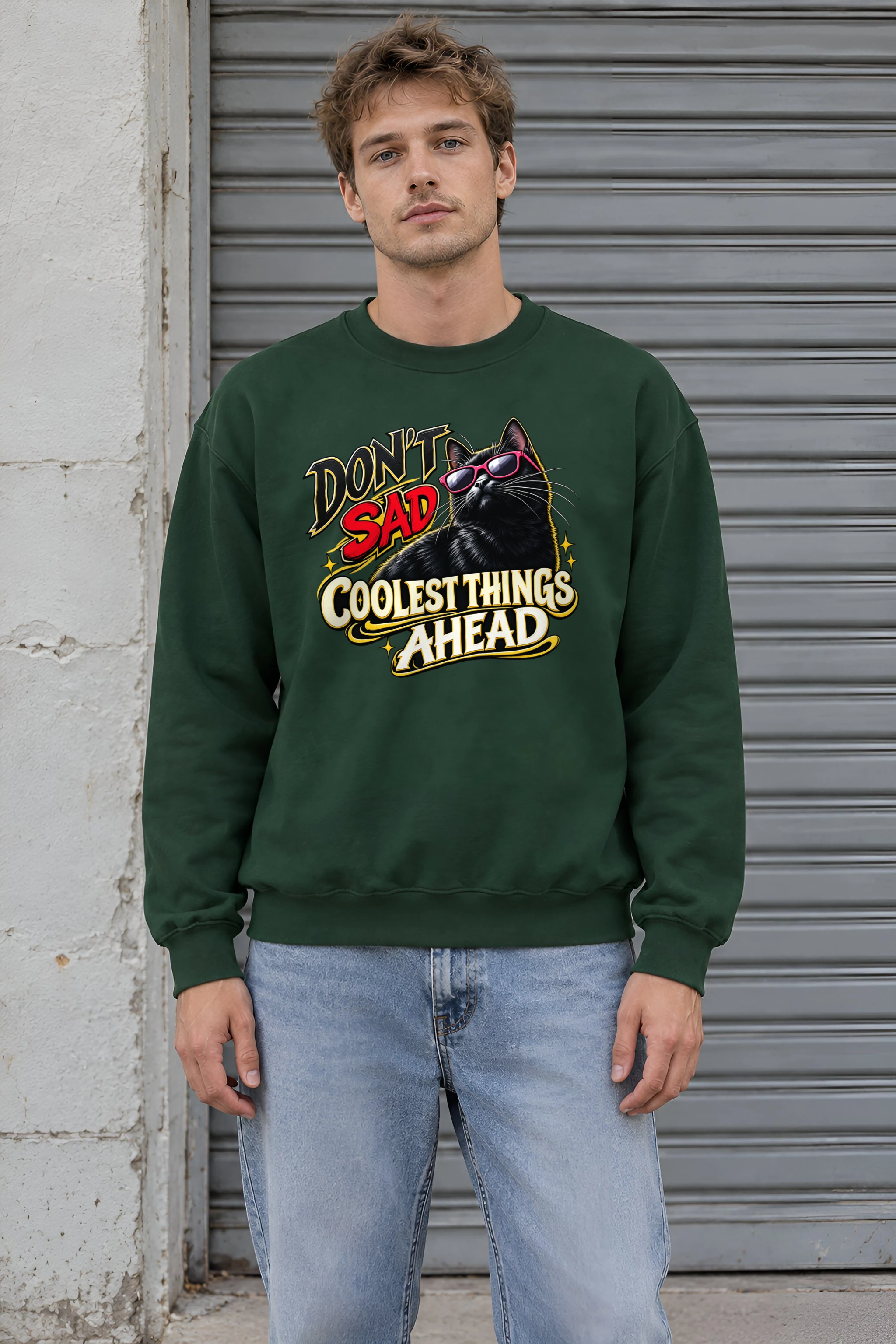 "Pink Shades Cat" 1 Crewneck Sweatshirt