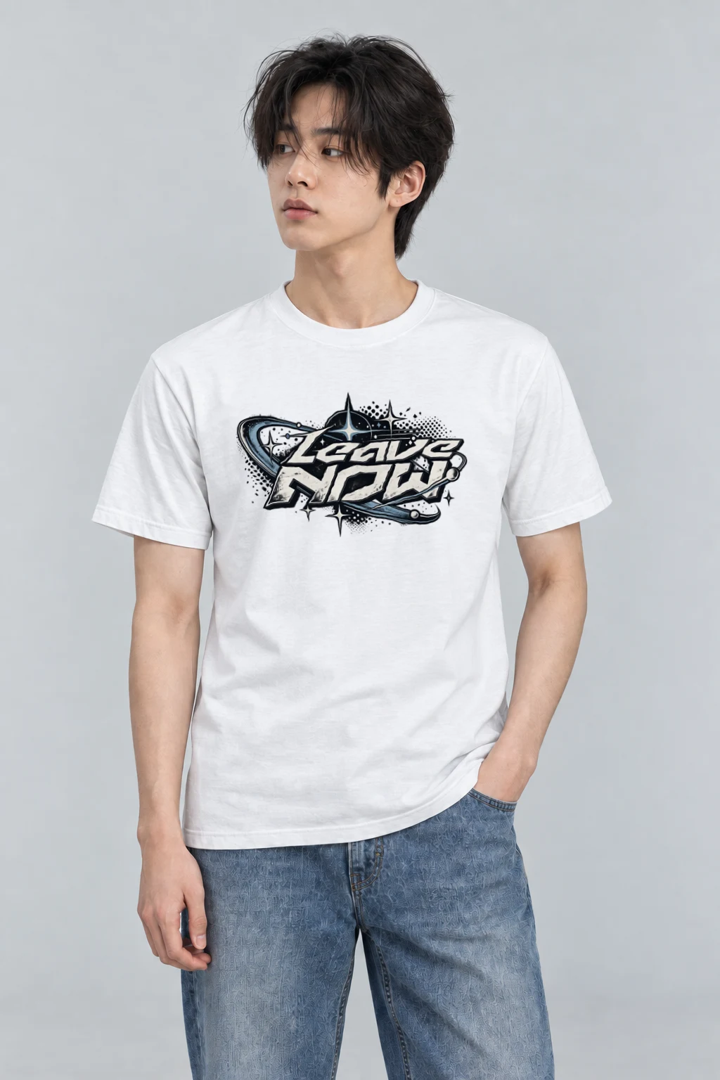 "Planetary Ring Typography" Heavyweight Unisex Crewneck T-shirt