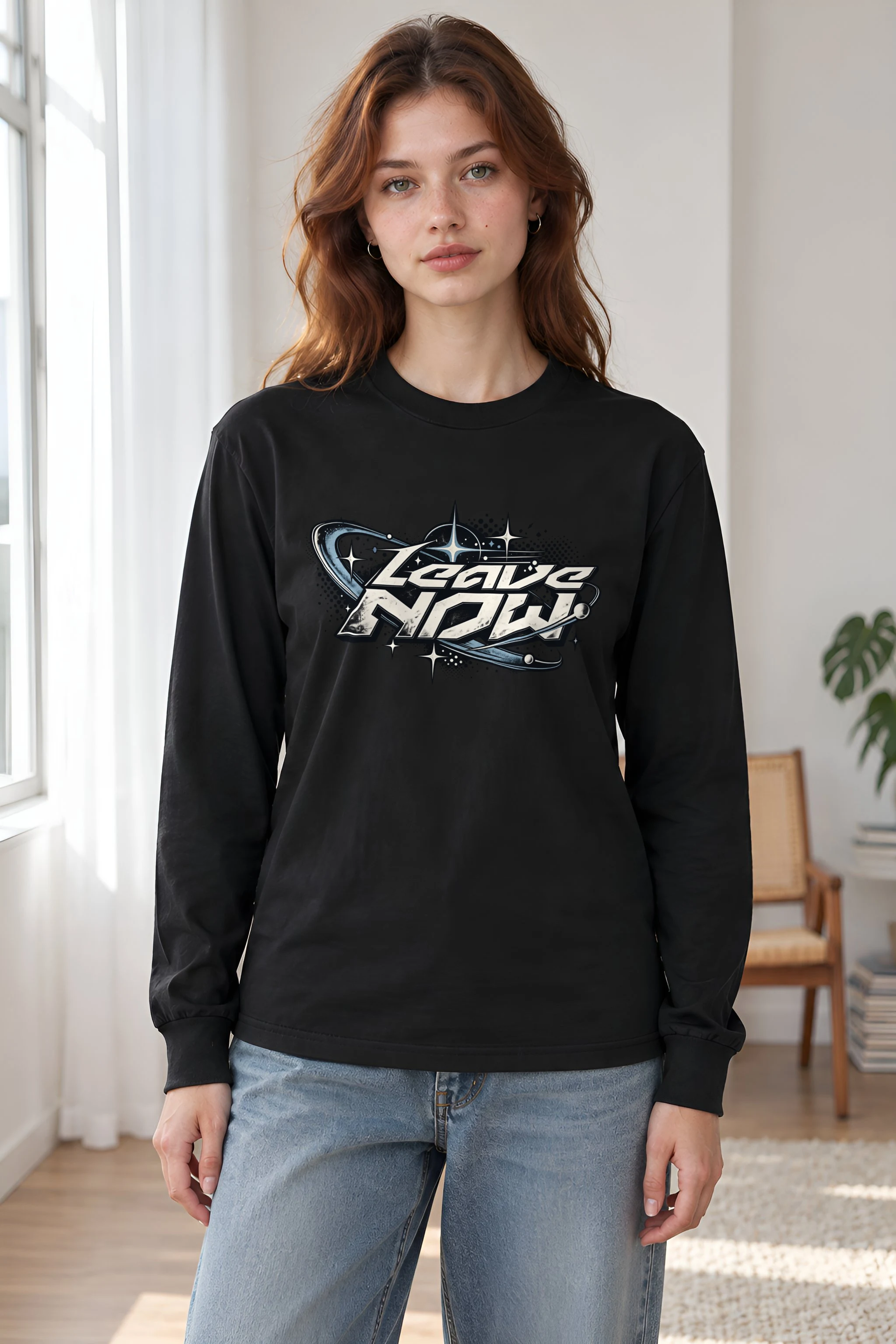 "Planetary Ring Typography" Unisex Longsleeve T-shirt