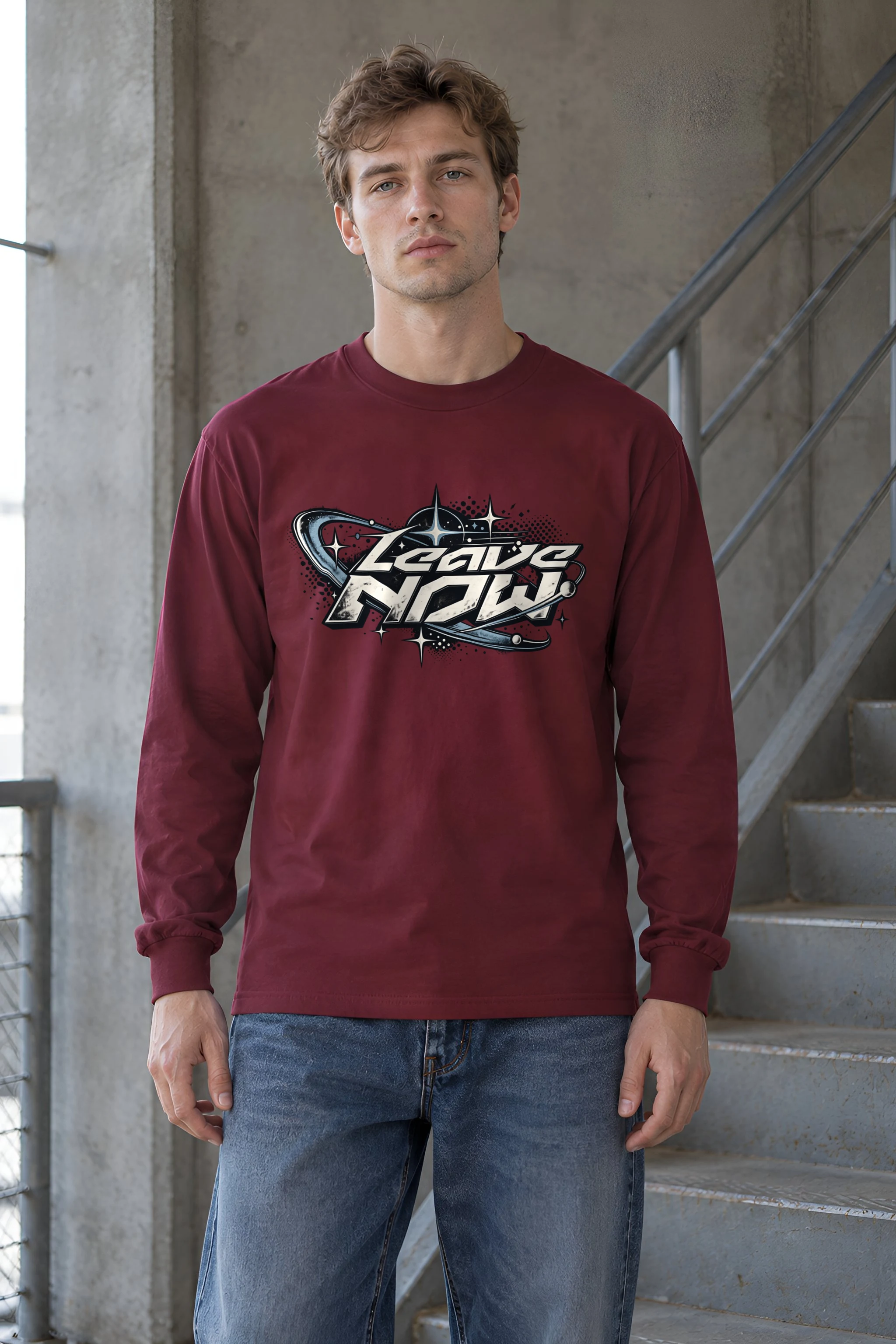 "Planetary Ring Typography" Unisex Longsleeve T-shirt
