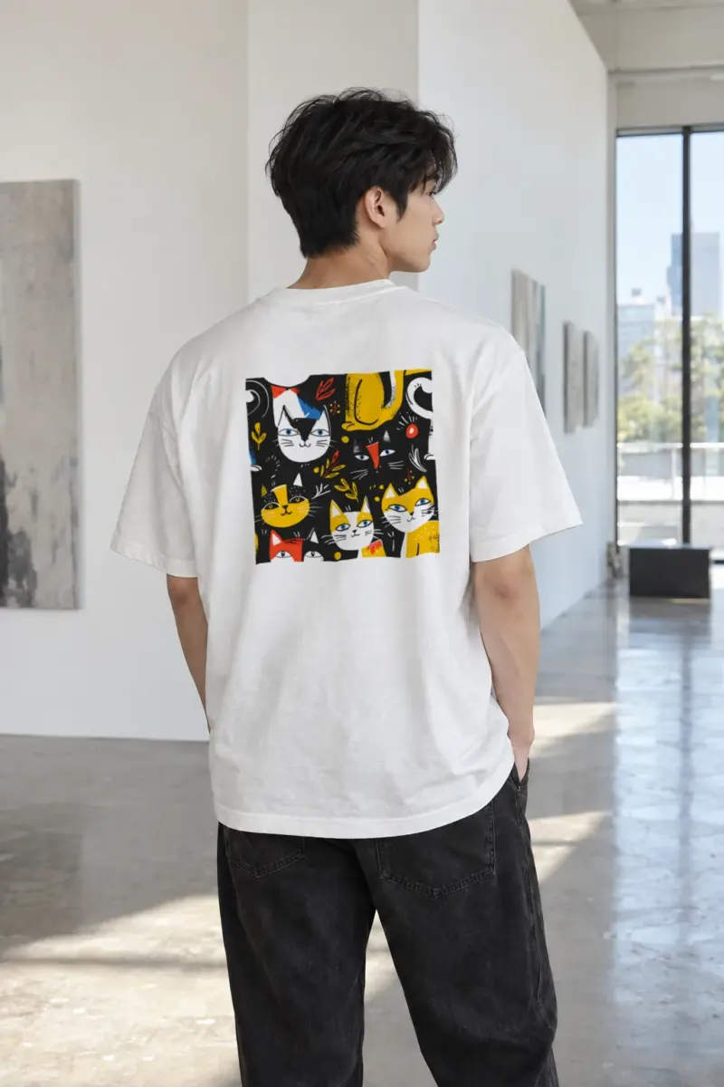 “Playful Cat Garden” Heavyweight Unisex Crewneck T-shirt | Gildan 5000