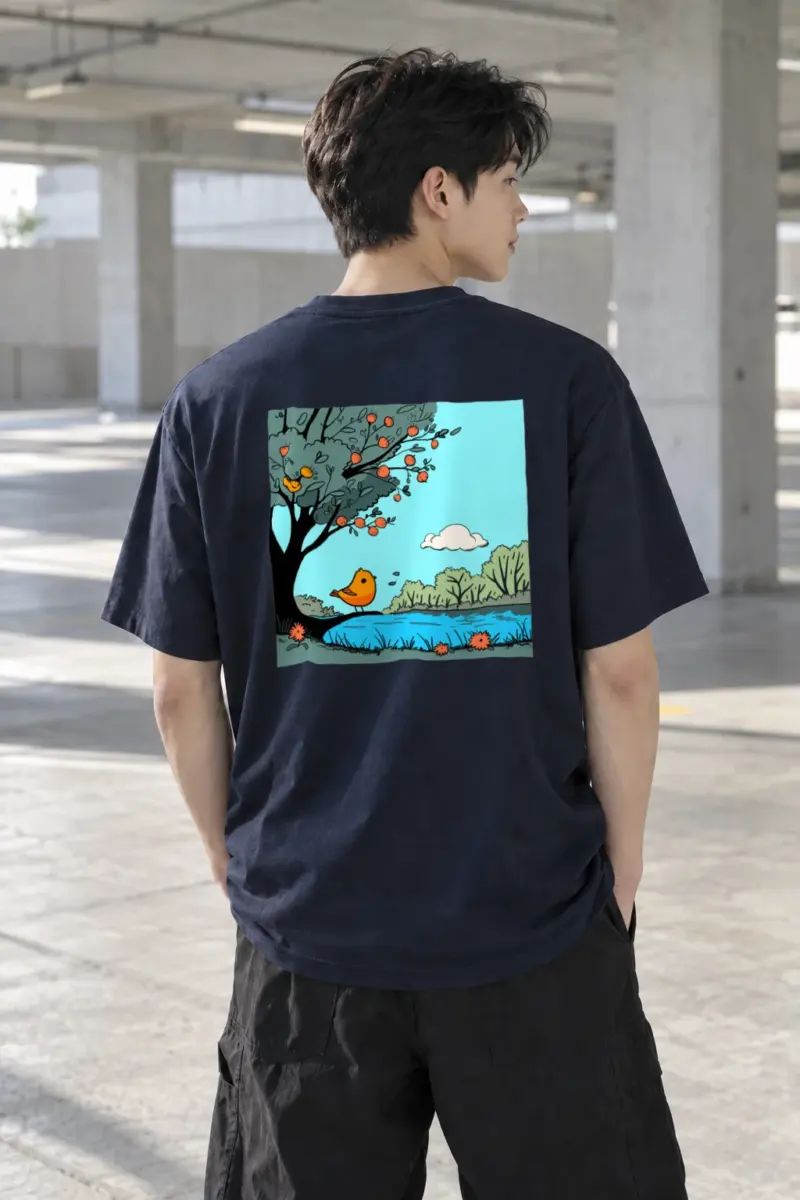 "Pondside Orange Bird" Heavyweight Unisex Crewneck T-shirt | Gildan 5000