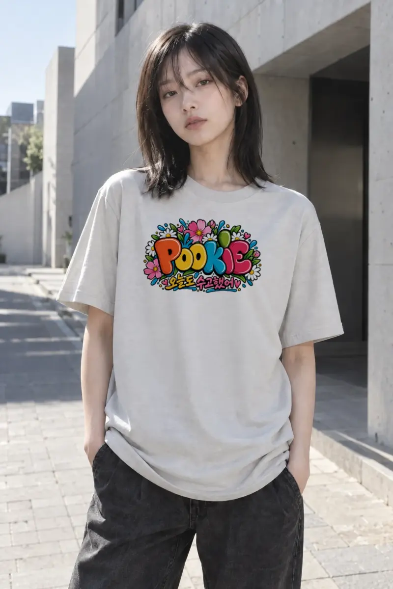 "Pookie 오늘도 수고했어" Heavyweight Unisex Crewneck T-shirt | Gildan 5000