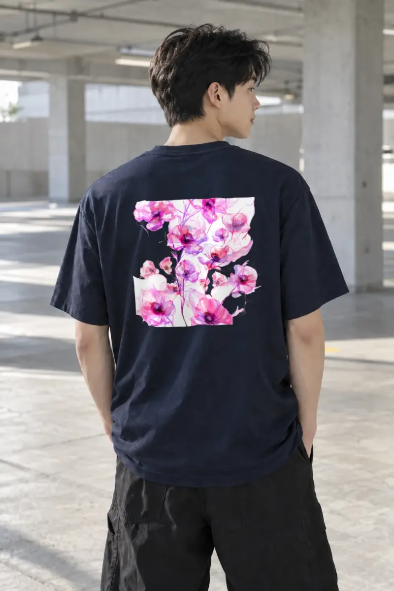 "Poppy Ink Bloom" Heavyweight Unisex Crewneck T-shirt | Gildan 5000