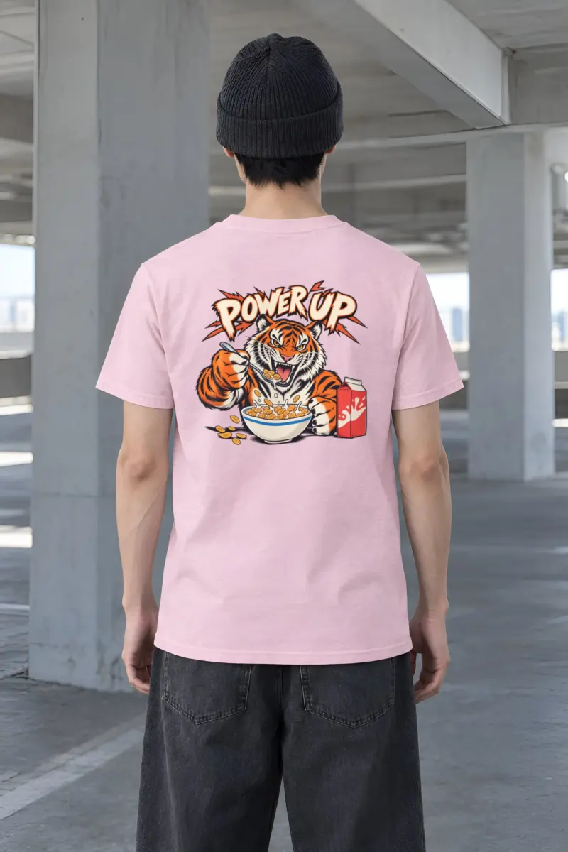 "Power Up Tiger" Heavyweight Unisex Crewneck T-shirt