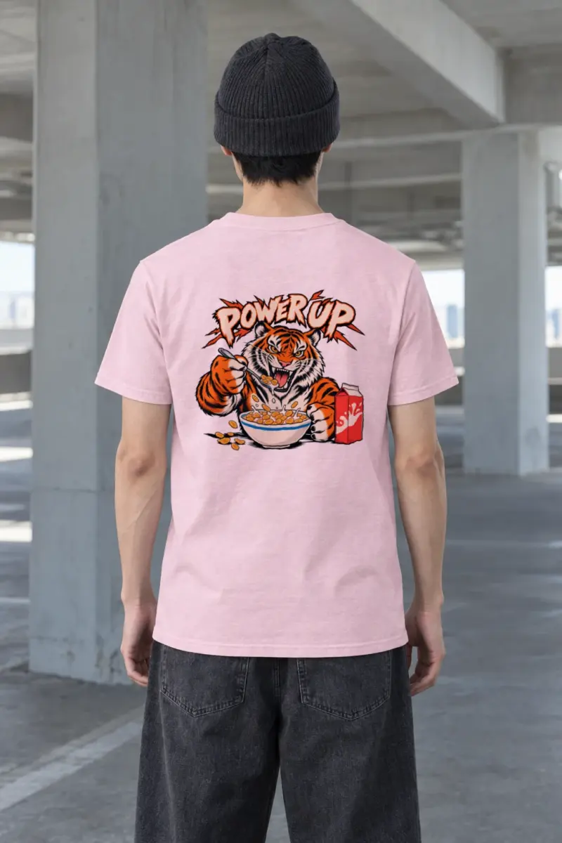 "Power Up Tiger" Heavyweight Unisex Crewneck T-shirt