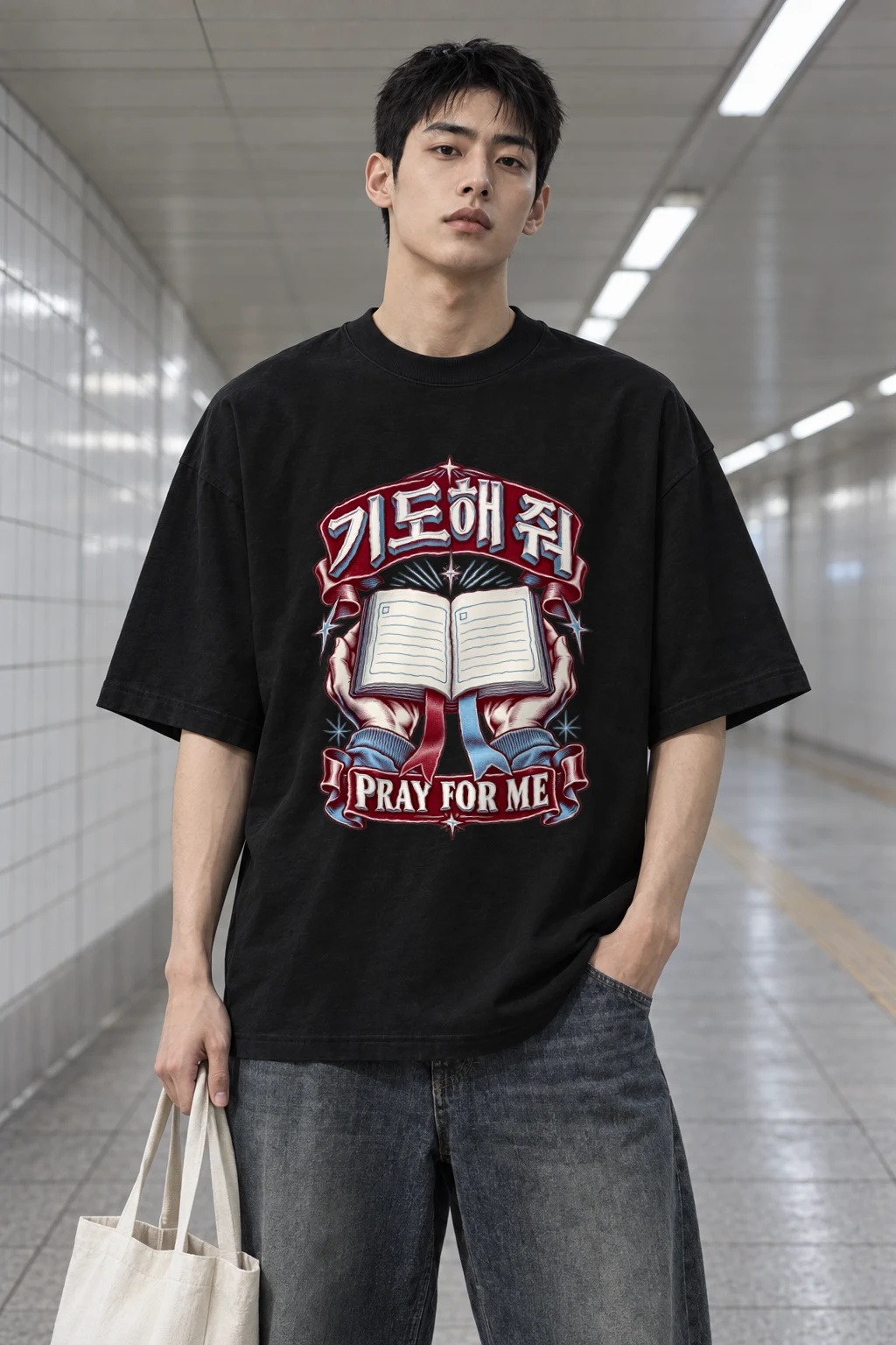 "Pray for Me" Men's Oversized Heavyweight Crewneck T-Shirt