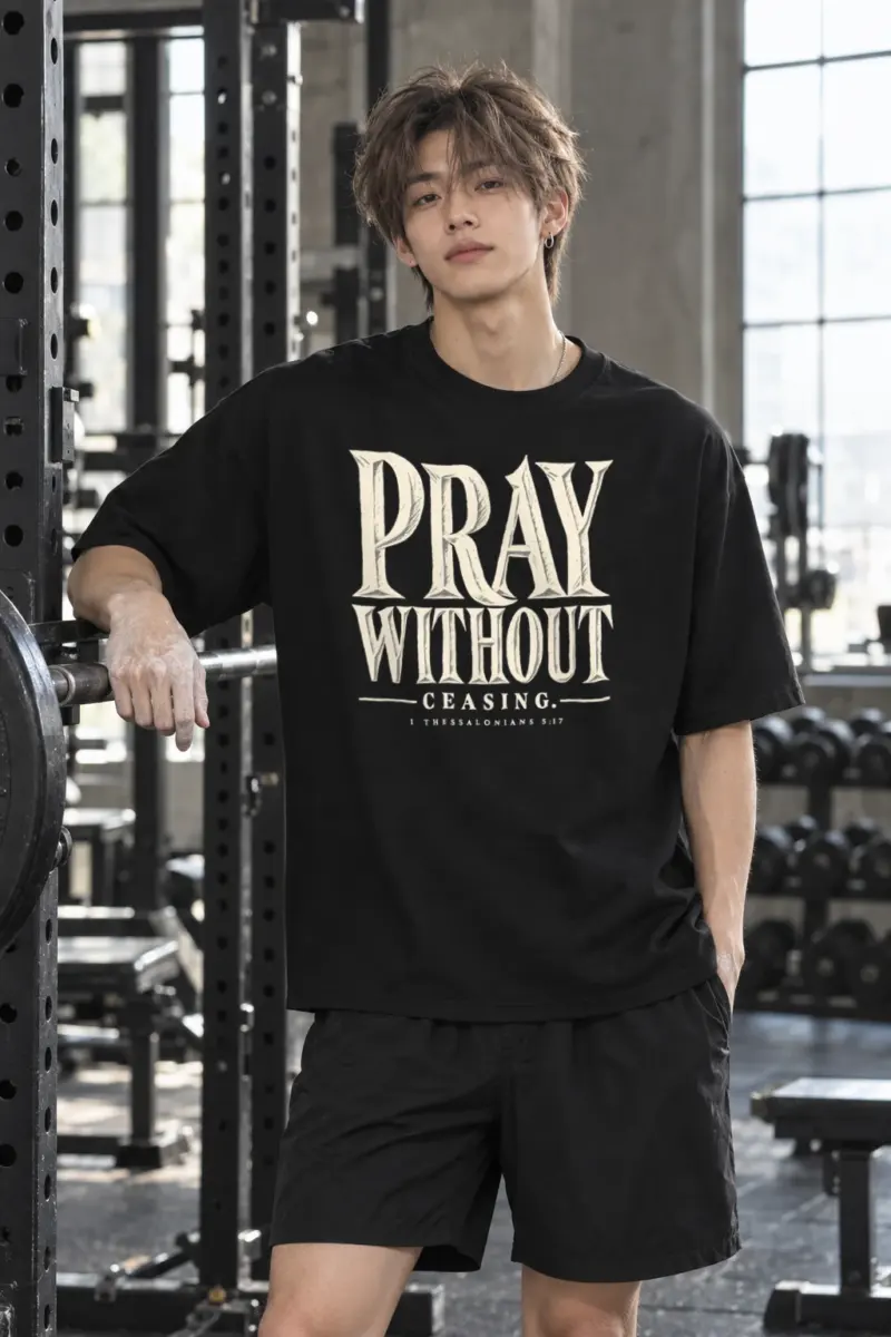 “Pray Without Ceasing” Men’s Oversized Heavyweight Crewneck T-Shirt