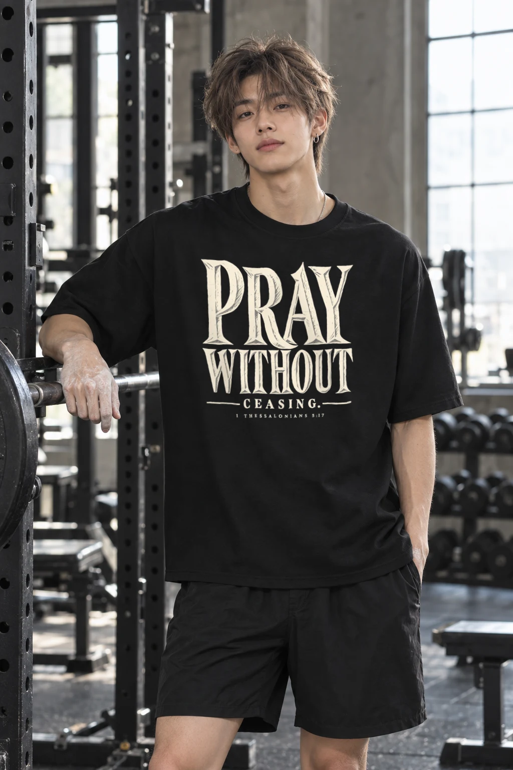 "Pray Without Ceasing" Men's Oversized Heavyweight Crewneck T-Shirt
