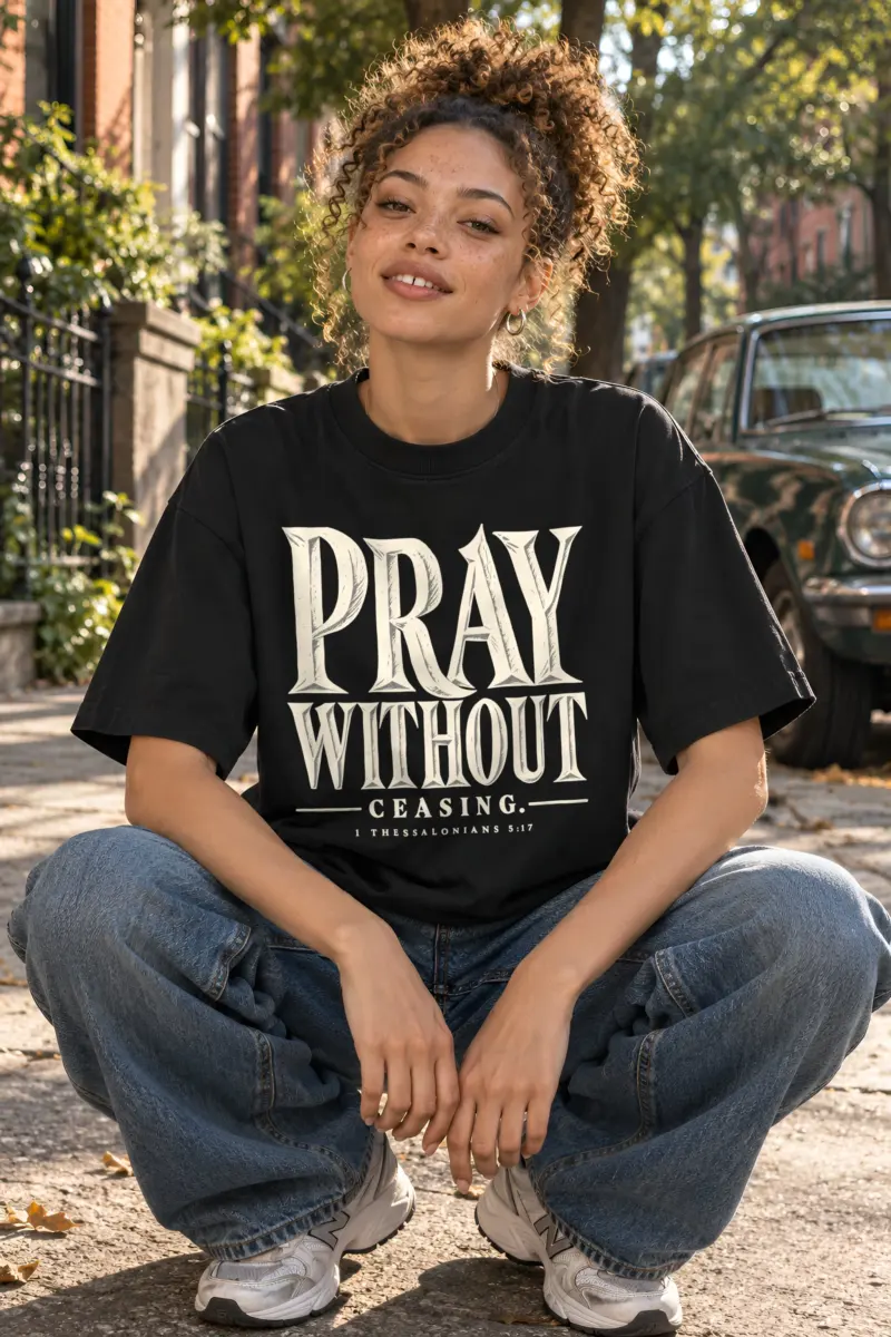 "Pray Without Ceasing" Unisex Oversized Heavyweight Crewneck T-Shirt