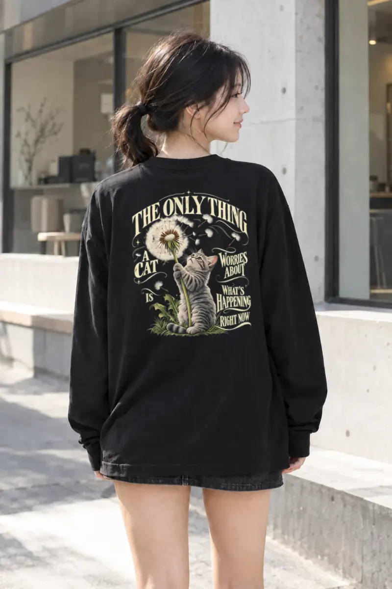 "Present Moment Cat" Unisex Longsleeve T-shirt | Gildan 2400