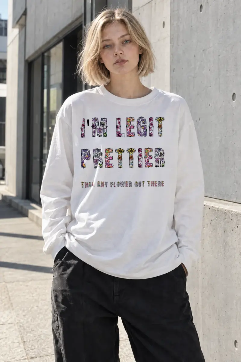 “Prettier Than Flowers” Unisex Longsleeve T-shirt | Gildan 2400