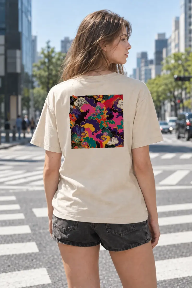 “Psychedelic Floral Bloom” Heavyweight Unisex Crewneck T-shirt | Gildan 5000