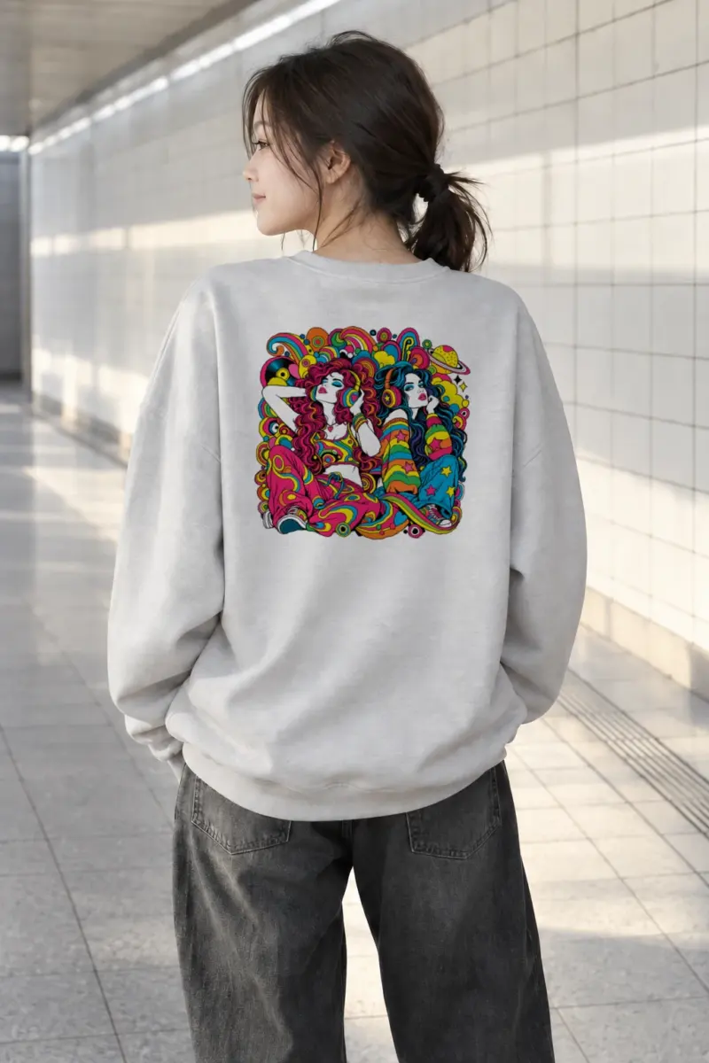 "Psychedelic Sound Sisters" Heavy Blend Unisex Crewneck Sweatshirt | Gildan 18000