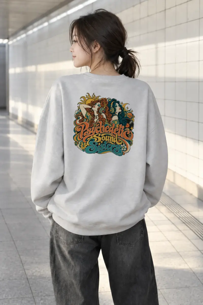 "Psychedelic Sound Sisters" Heavy Blend Unisex Crewneck Sweatshirt | Gildan 18000