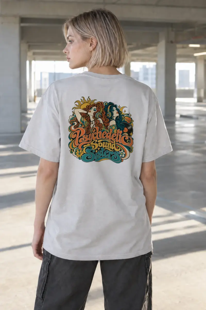 "Psychedelic Sound Sisters" Heavyweight Unisex Crewneck T-shirt | Gildan 5000