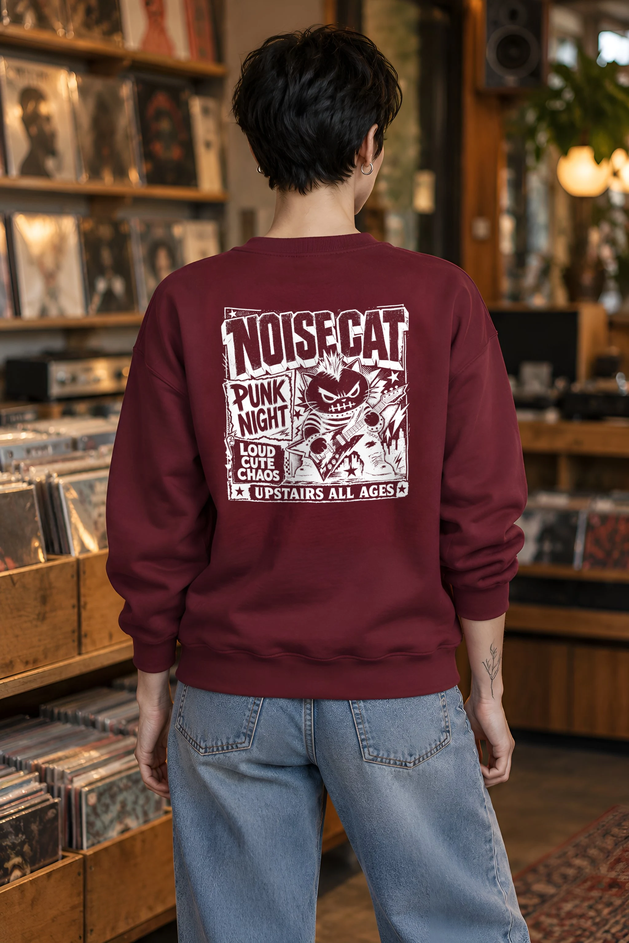 "Punk Cat Guitar" 1 Crewneck Sweatshirt