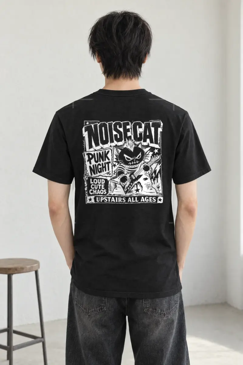 "Punk Cat Guitar" Heavyweight Unisex Crewneck T-shirt