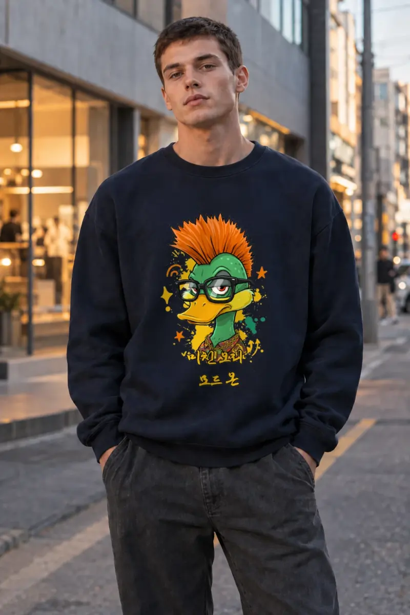 "Punk Duck Board Look" Heavy Blend Unisex Crewneck Sweatshirt | Gildan 18000