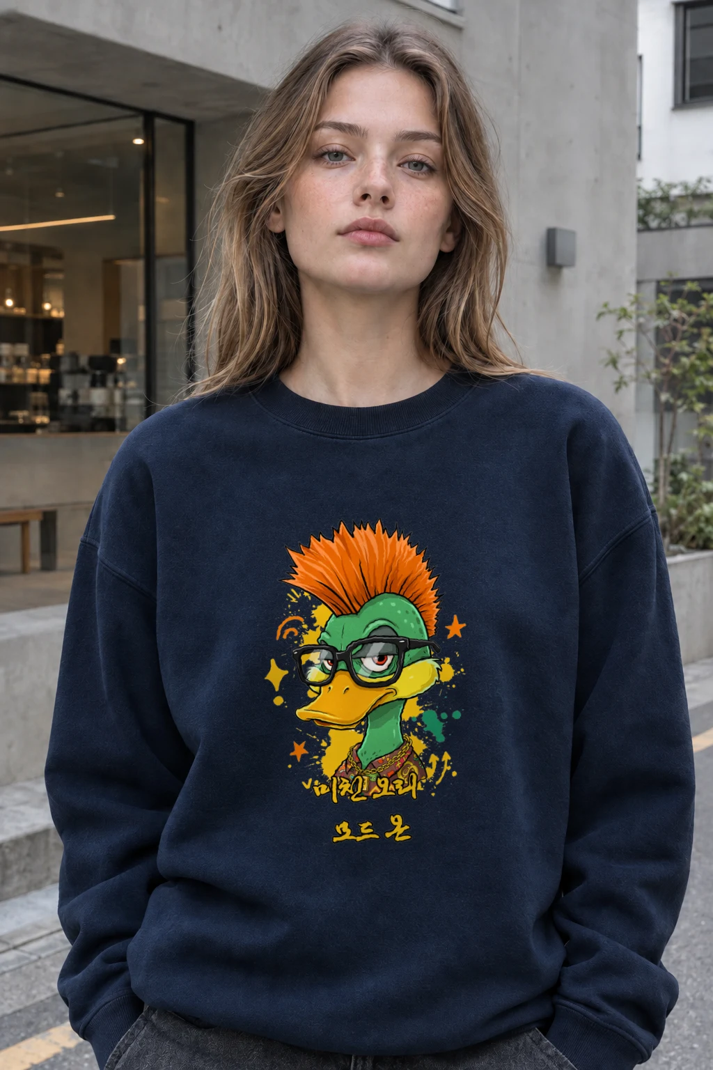"Punk Duck Board Look" Heavy Blend Unisex Crewneck Sweatshirt | Gildan 18000