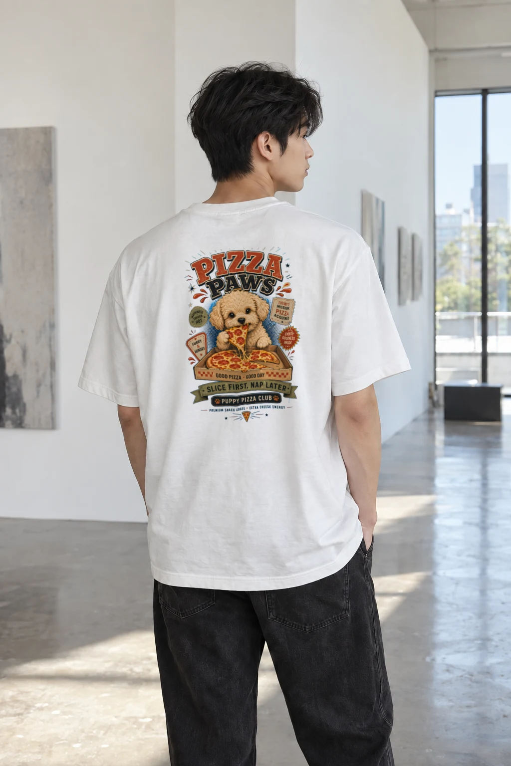 "Puppy Pizza Club" Heavyweight Unisex Crewneck T-shirt | Gildan 5000