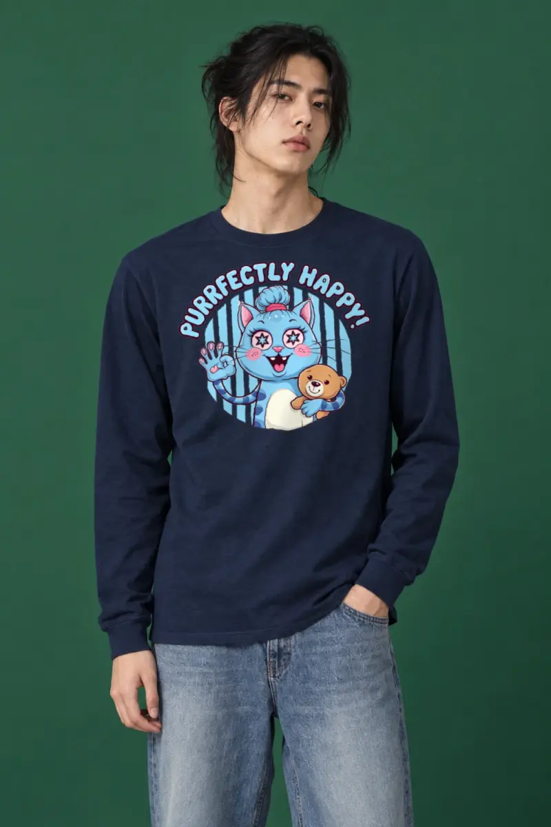 "Purrfectly Happy Cat" Unisex Longsleeve T-shirt | Gildan 2400