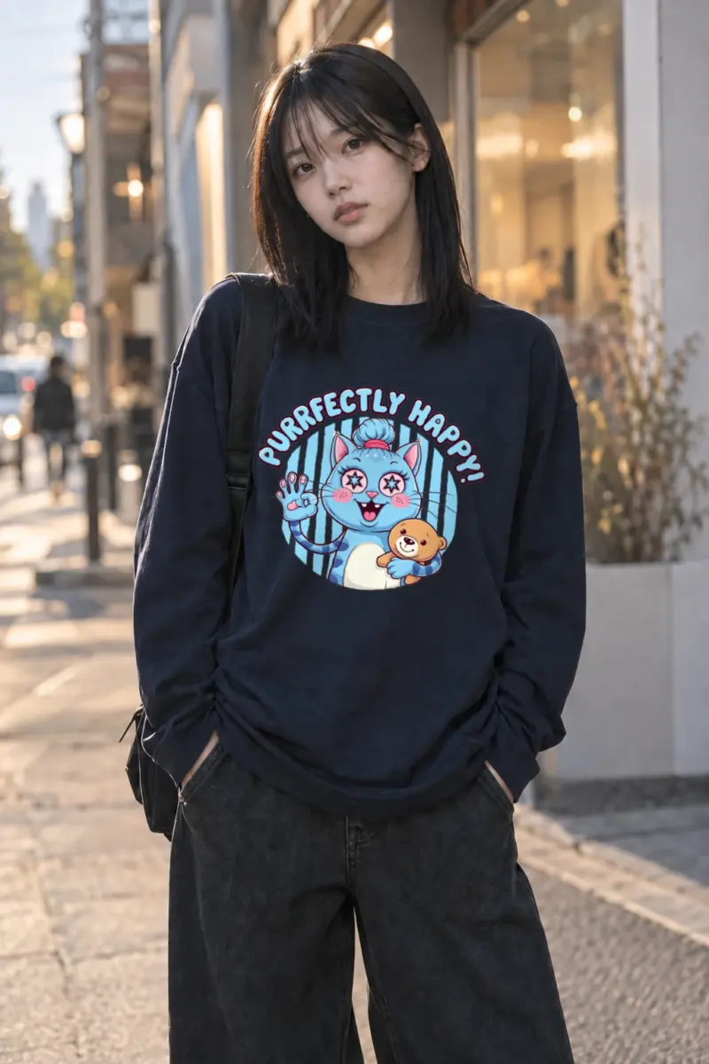 "Purrfectly Happy Cat" Unisex Longsleeve T-shirt | Gildan 2400