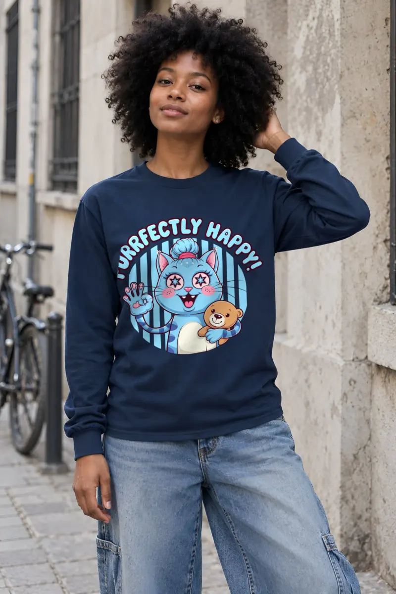 "Purrfectly Happy Cat" Unisex Longsleeve T-shirt