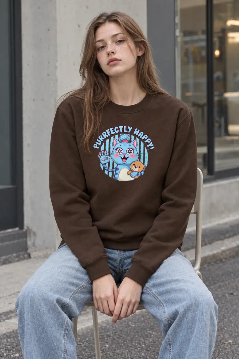 "Purrfectly Happy" Heavy Blend Unisex Crewneck Sweatshirt | Gildan 18000