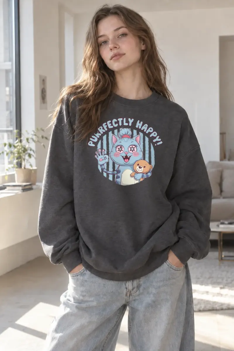 “Purrfectly Happy” Heavy Blend Unisex Crewneck Sweatshirt | Gildan 18000