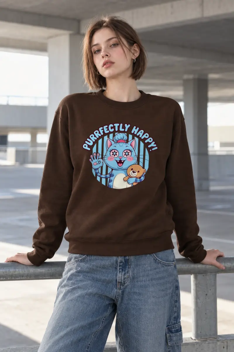 "Purrfectly Happy" Heavy Blend Unisex Crewneck Sweatshirt