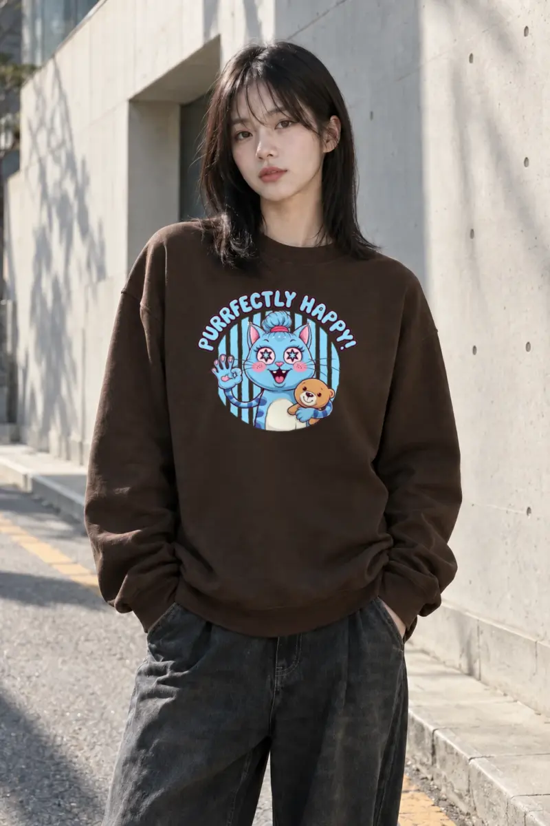 "Purrfectly Happy" Heavy Blend Unisex Crewneck Sweatshirt | Gildan 18000