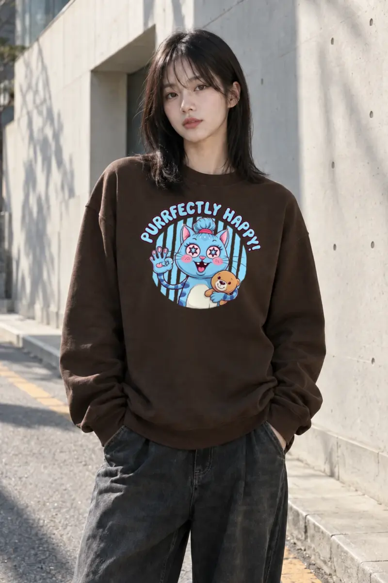 "Purrfectly Happy" Heavy Blend Unisex Crewneck Sweatshirt | Gildan 18000