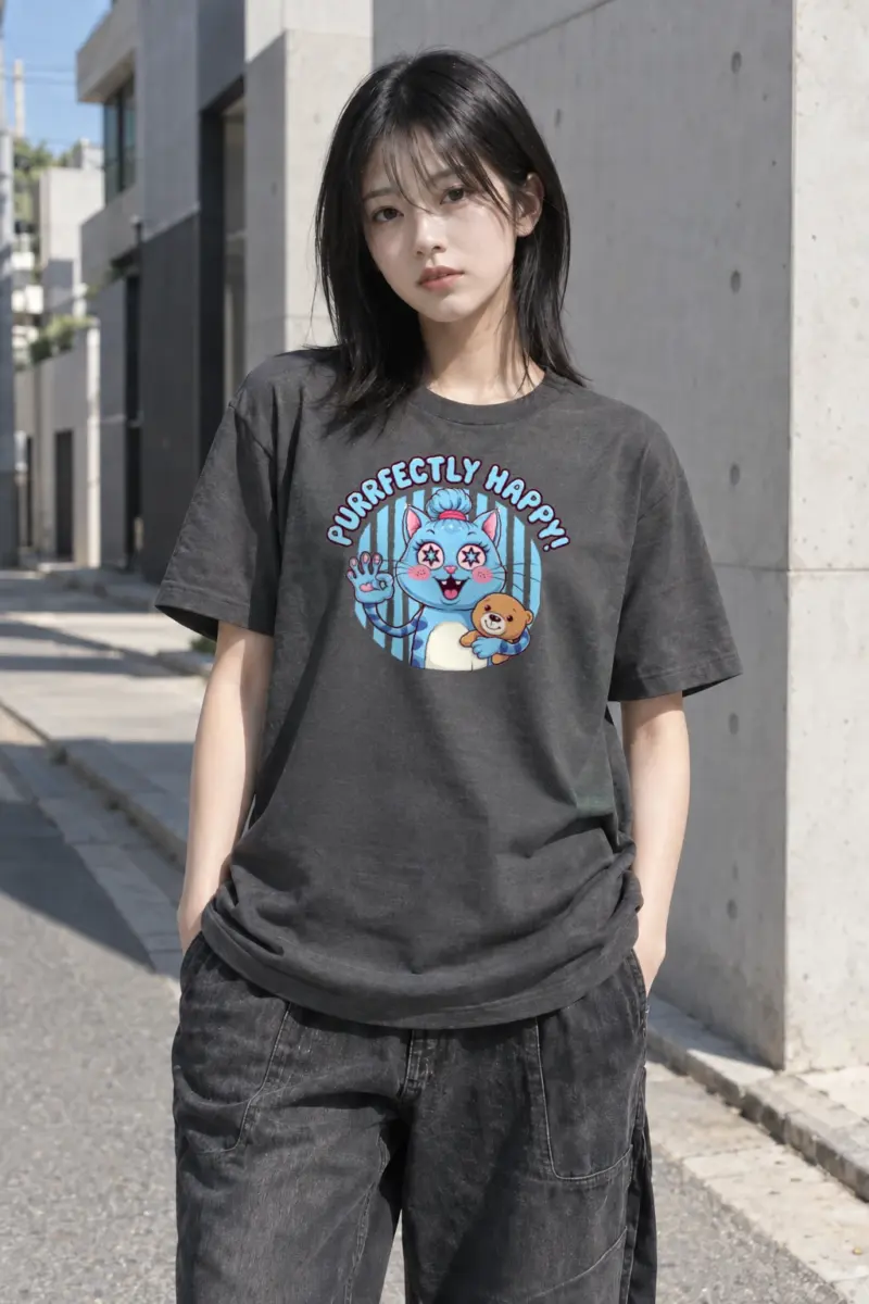 "Purrfectly Happy" Heavyweight Unisex Crewneck T-shirt | Gildan 5000