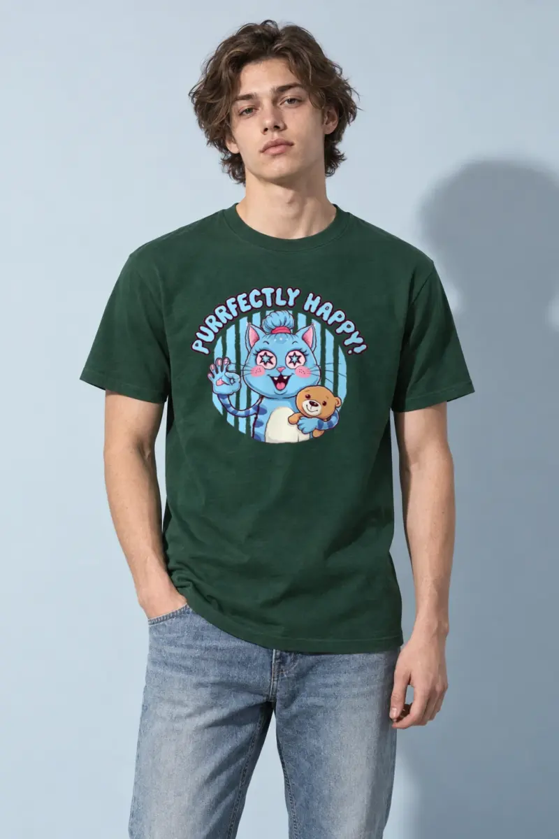 "Purrfectly Happy" Heavyweight Unisex Crewneck T-shirt | Gildan 5000
