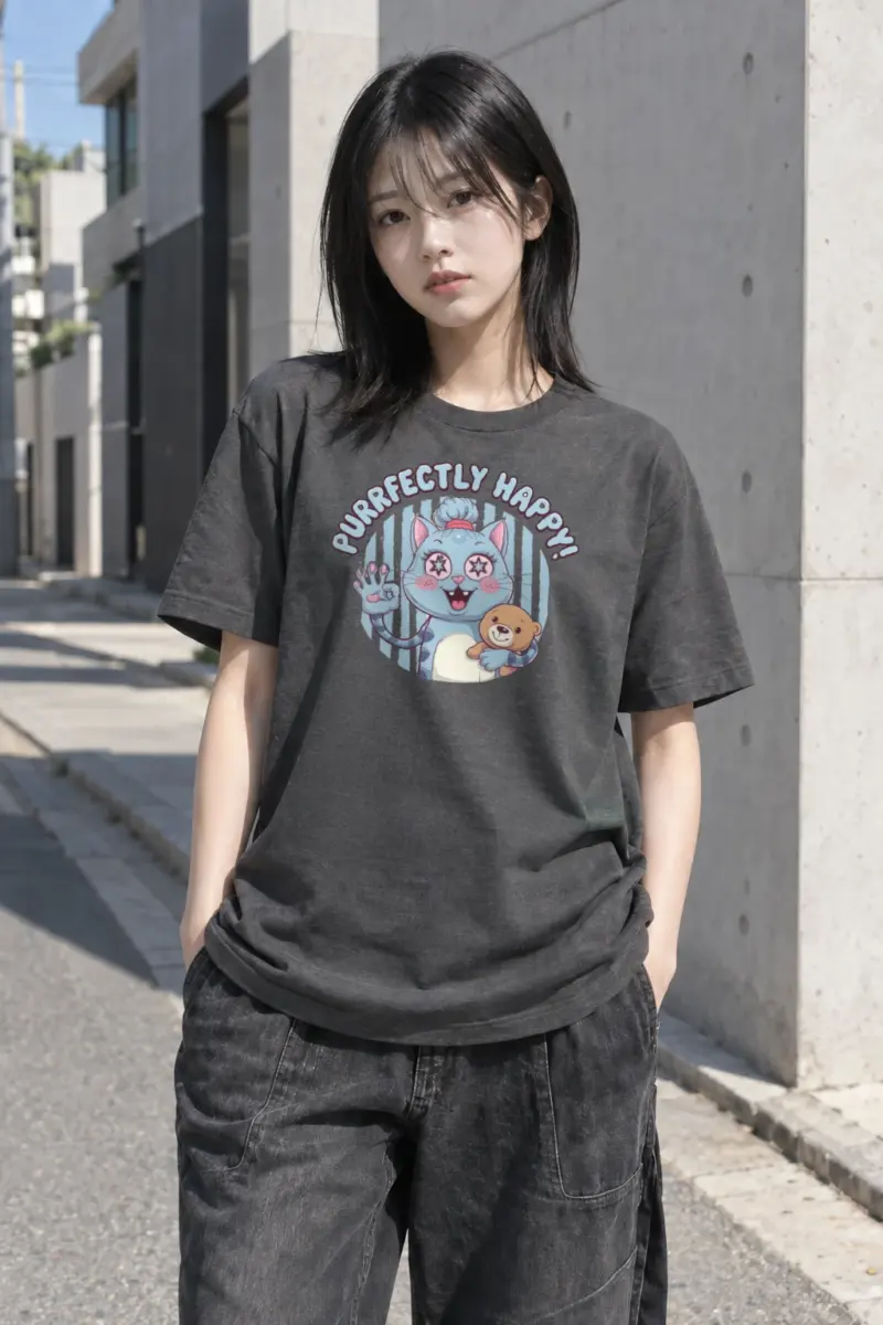 “Purrfectly Happy” Heavyweight Unisex Crewneck T-shirt | Gildan 5000
