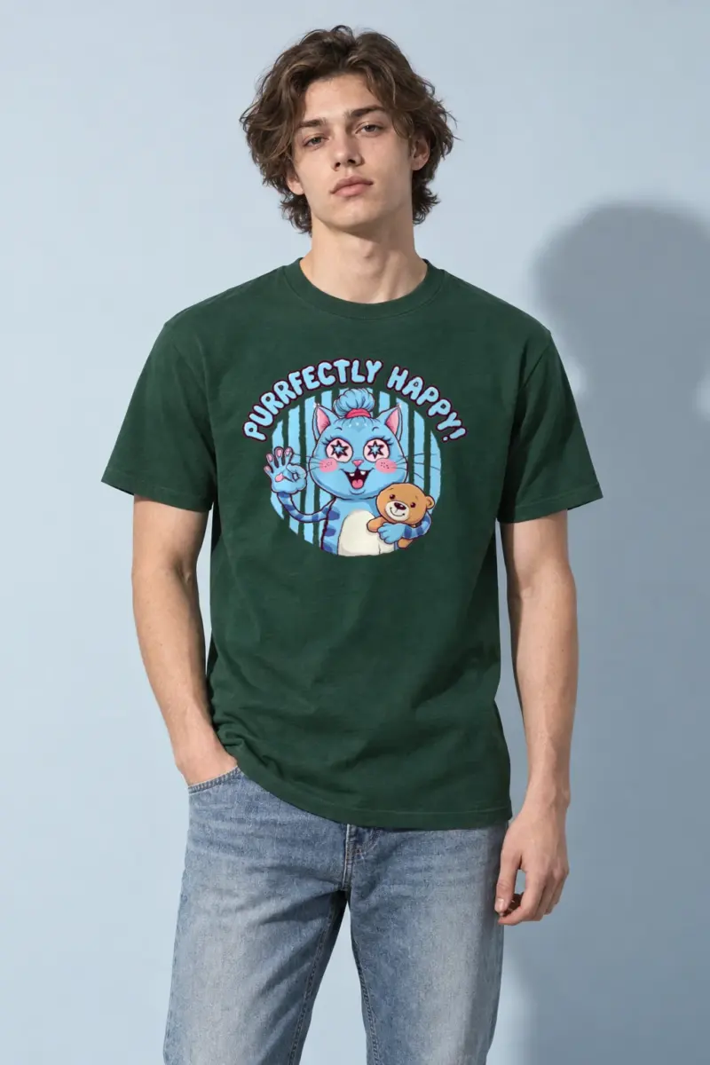 "Purrfectly Happy" Heavyweight Unisex Crewneck T-shirt