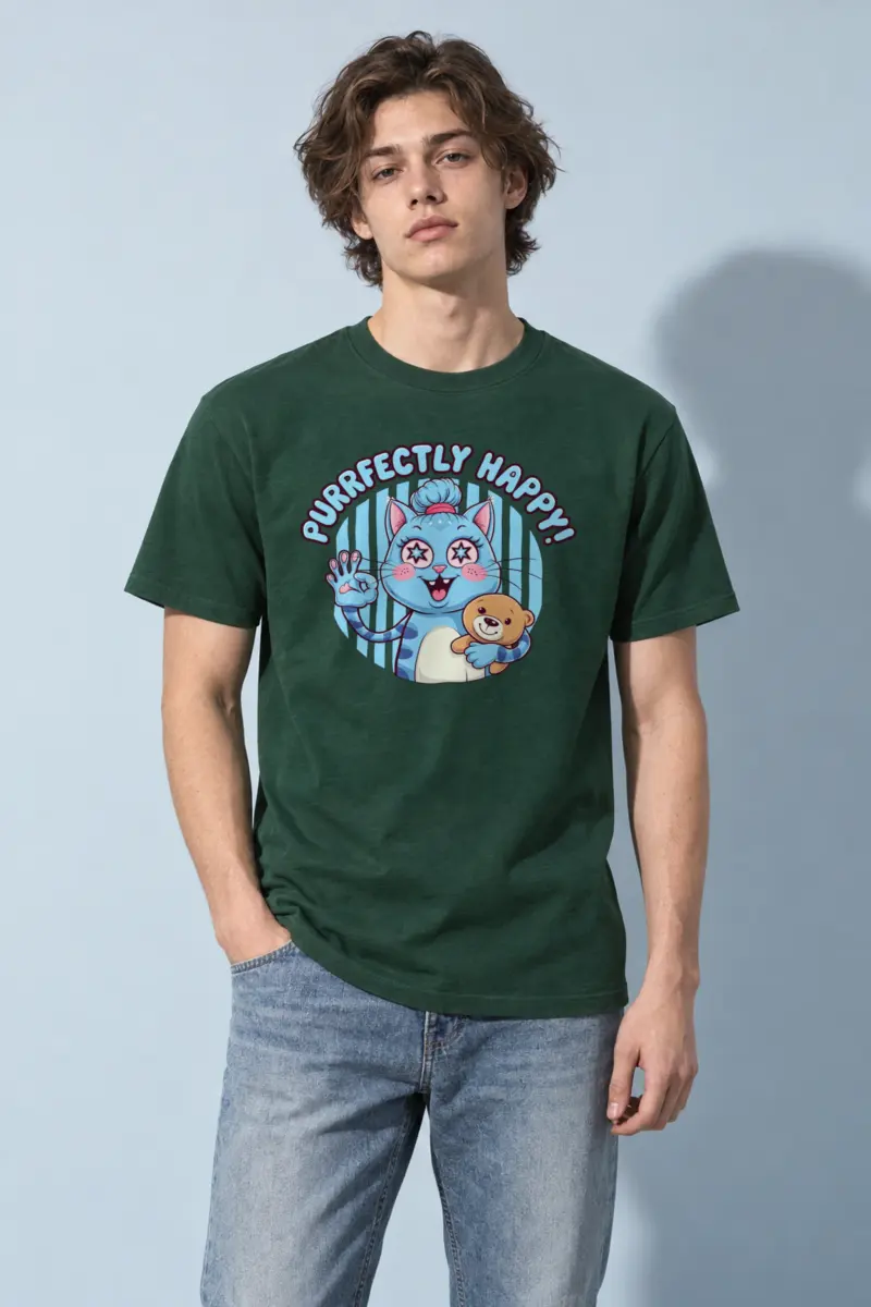 "Purrfectly Happy" Heavyweight Unisex Crewneck T-shirt