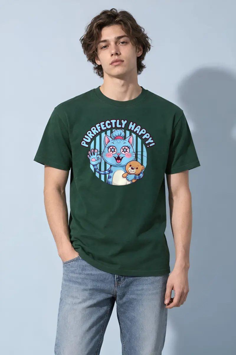 "Purrfectly Happy" Heavyweight Unisex Crewneck T-shirt