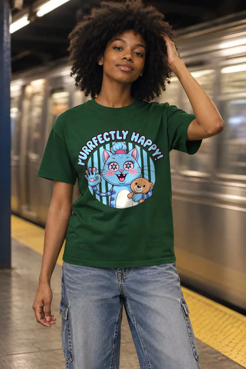 "Purrfectly Happy" Heavyweight Unisex Crewneck T-shirt
