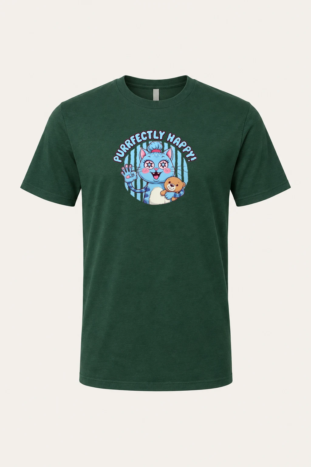"Purrfectly Happy" Heavyweight Unisex Crewneck T-shirt | Gildan 5000