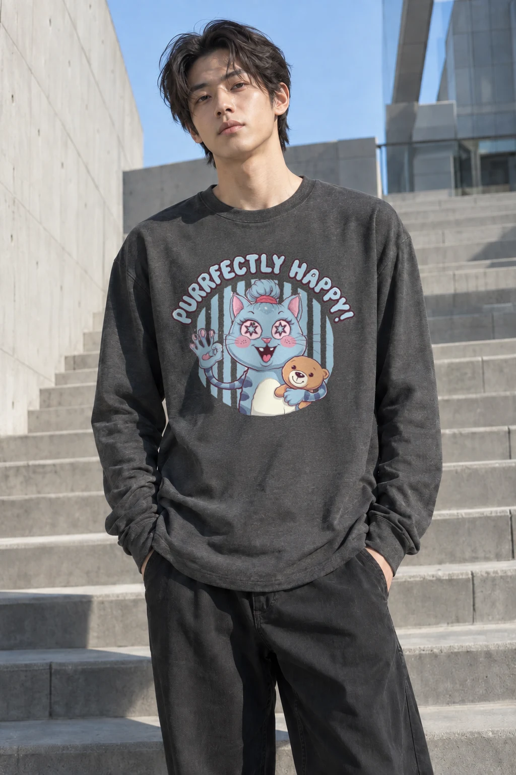 "Purrfectly Happy" Unisex Longsleeve T-shirt | Gildan 2400
