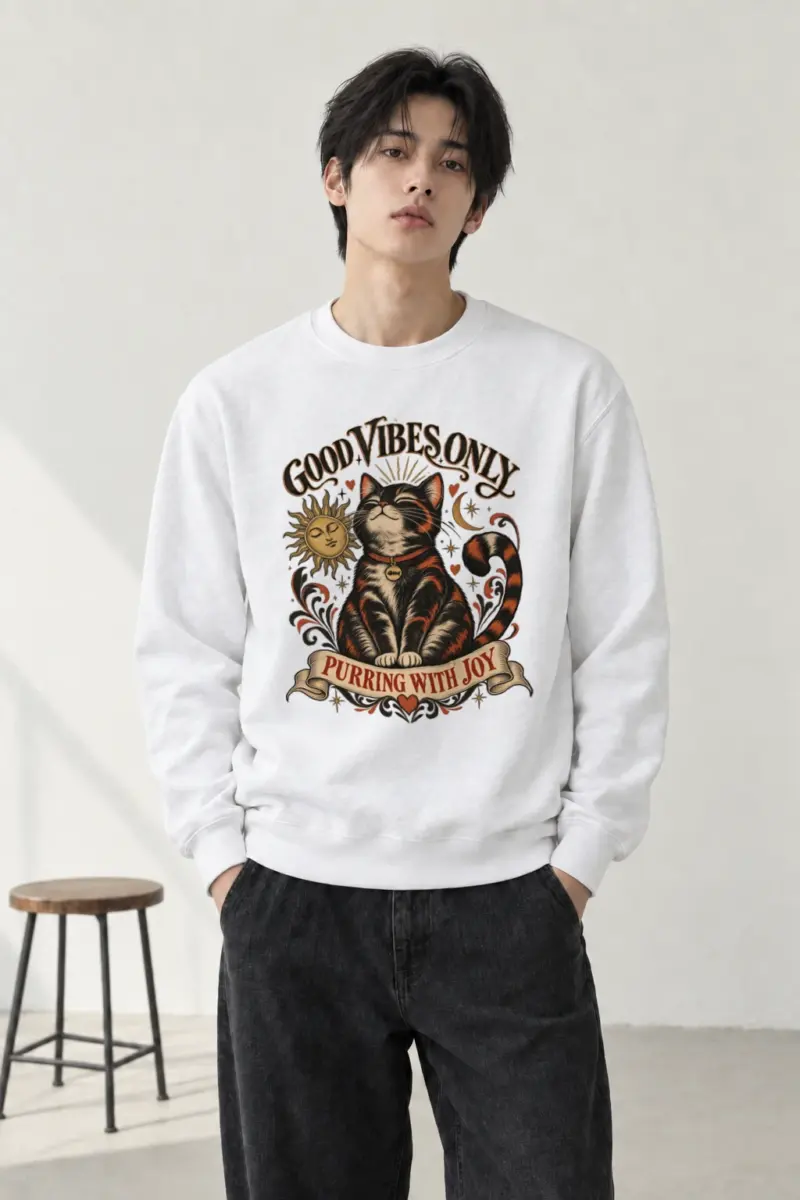 "Purring With Joy" Heavy Blend Unisex Crewneck Sweatshirt | Gildan 18000