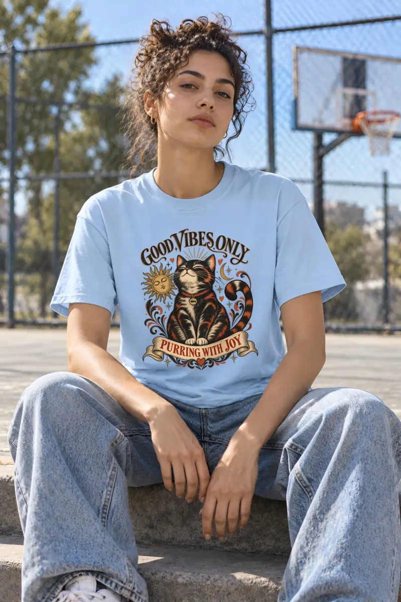 "Purring With Joy" Heavyweight Unisex Crewneck T-shirt