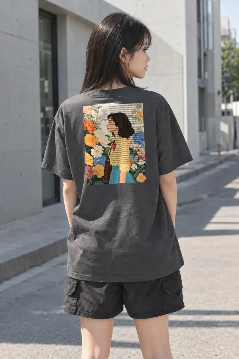 "Quiet Garden Bloom" Heavyweight Unisex Crewneck T-shirt | Gildan 5000